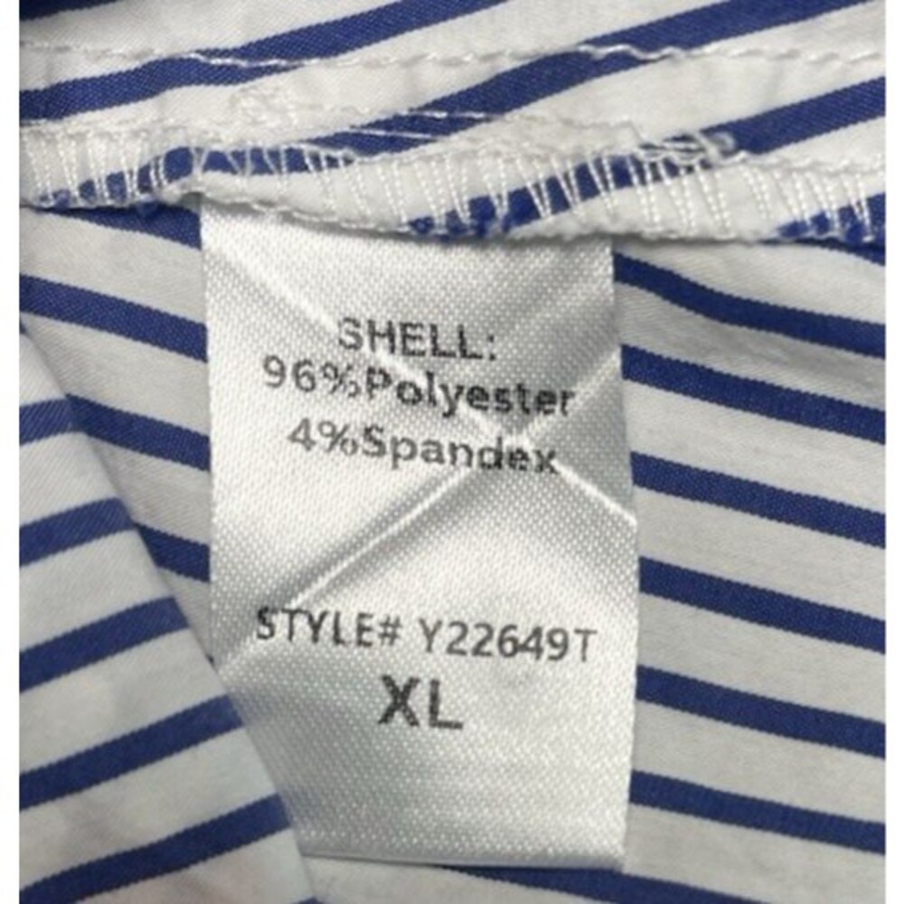 Pomander Place NWOT blue striped womens short sleeve blouse sz XL quiet luxury - Picture 7 of 8